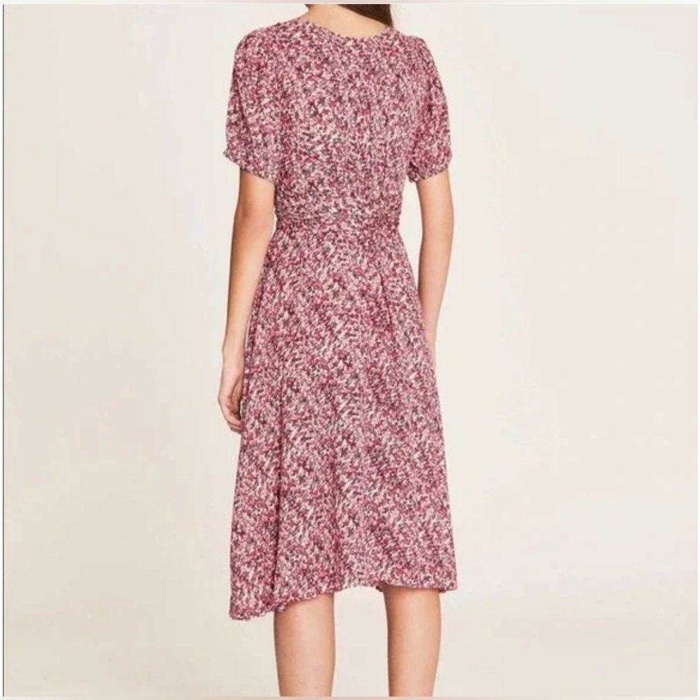 Ba&sh Noemie Fuchsia Floral Short Sleeve Wrap Midi Dress in size 4 - Picture 2 of 16